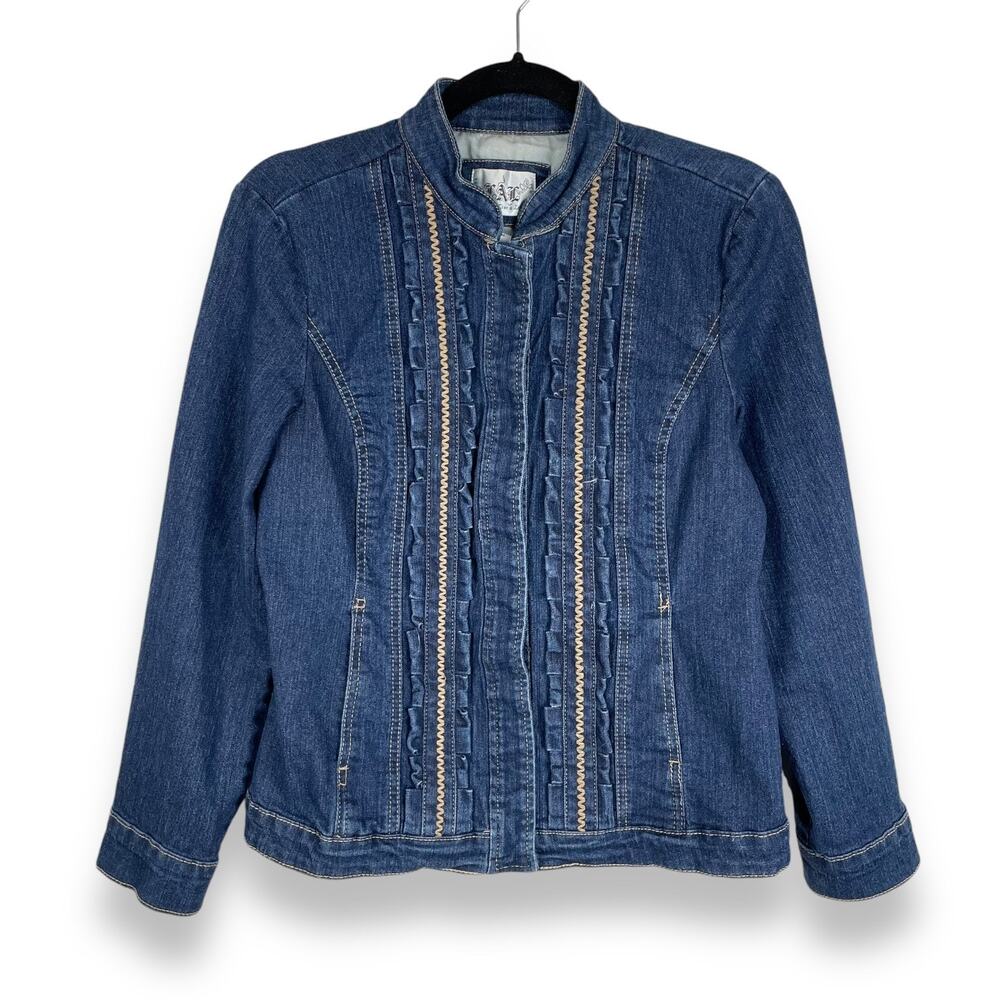 y2k 00s Vintage Jean Jacket Womens S Blue Dark Wash Funky Western Rodeo Hippie